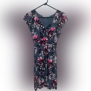 Boden Pink Blue Leaves V-Neck Stretchy Dress